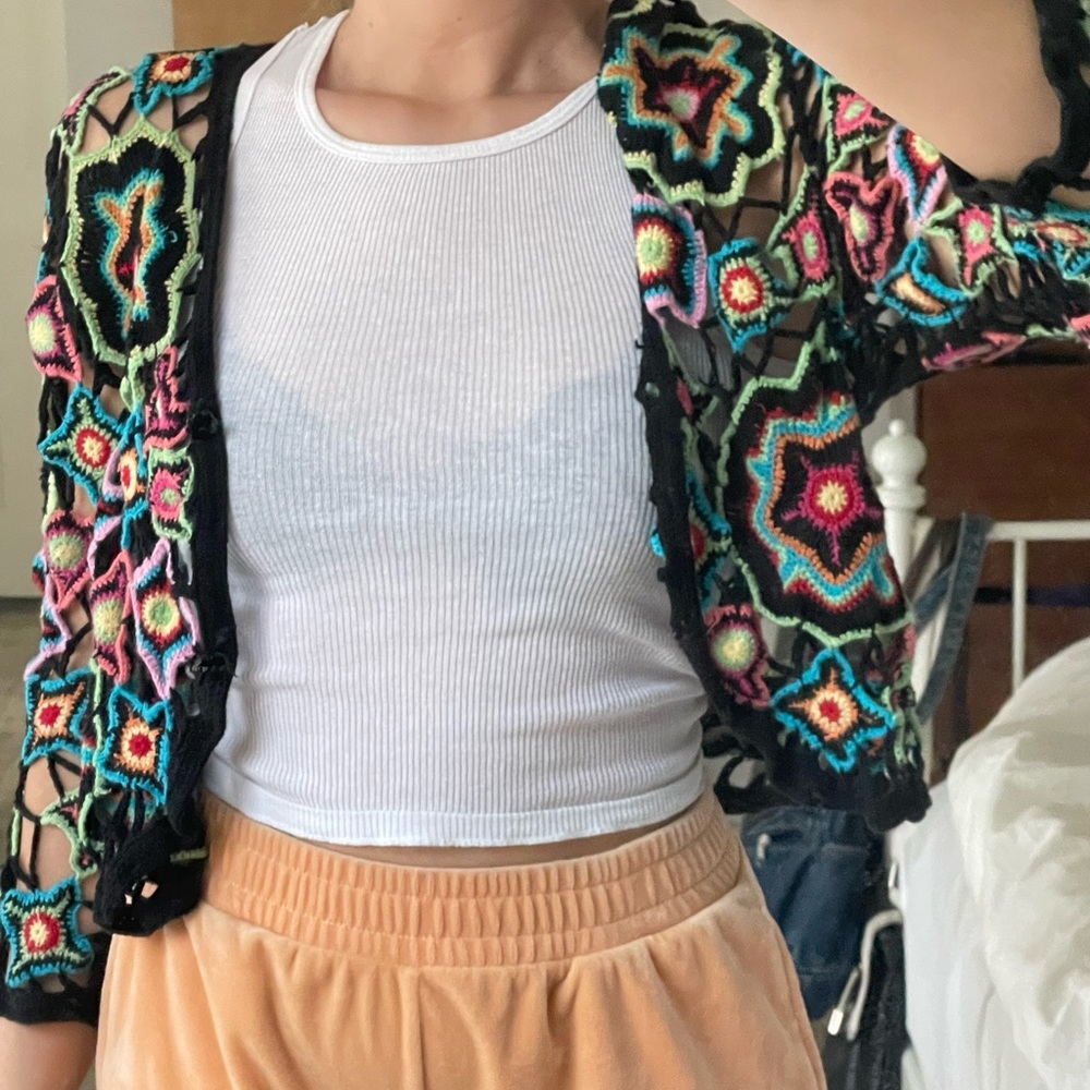 Rainbow Crochet Vintage Cardigan